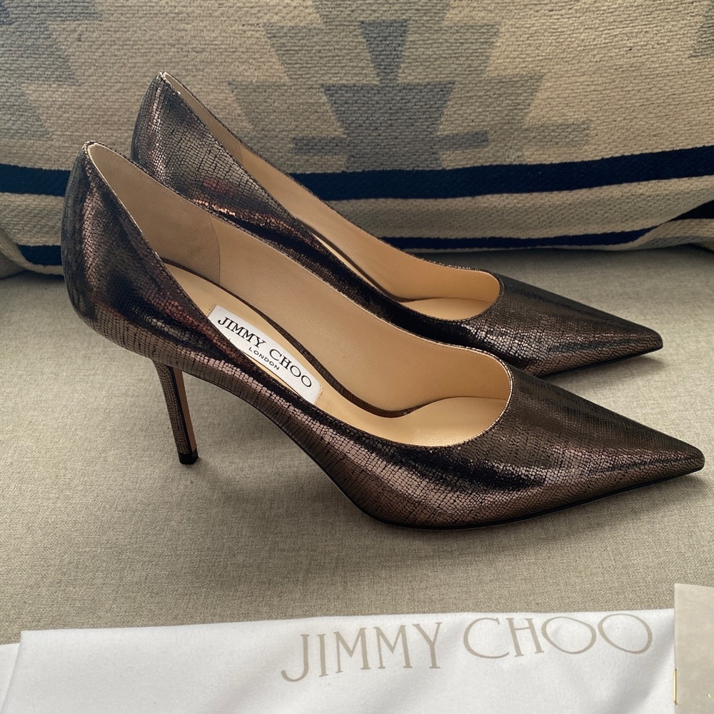 Jimmy Choo Metallic Bronze Pointed-Toe Stiletto Pumps - Picture 8 of 12